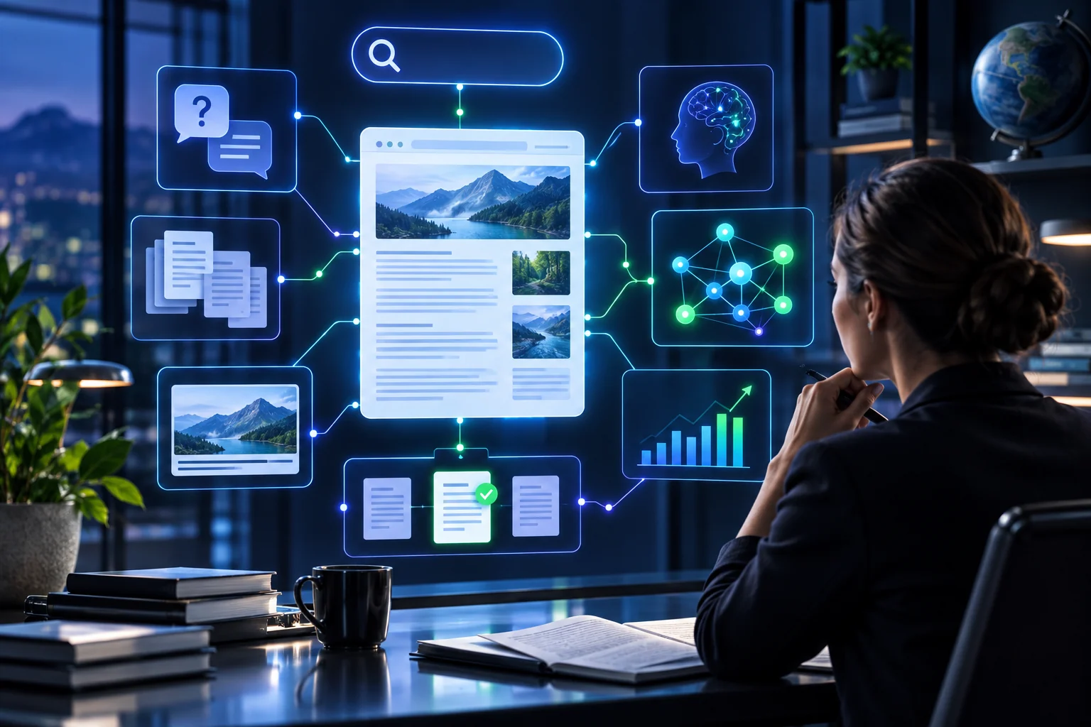 Expert reviewing AI search citations, knowledge graphs and visibility analytics
