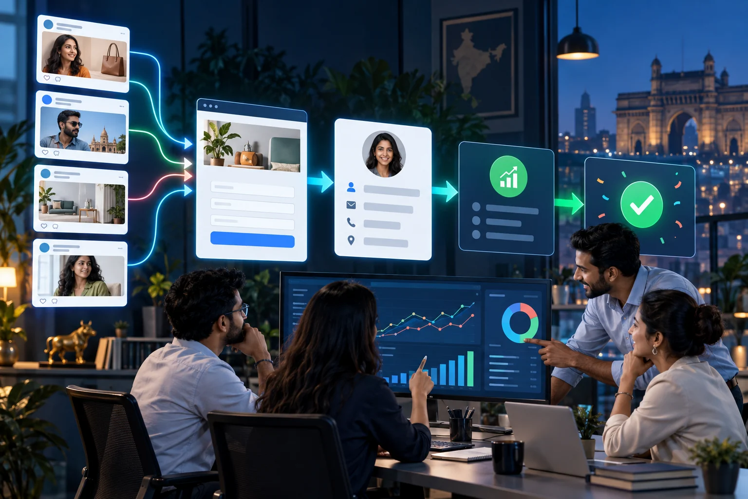 Indian marketing team connecting social advertising leads to CRM and completed sales