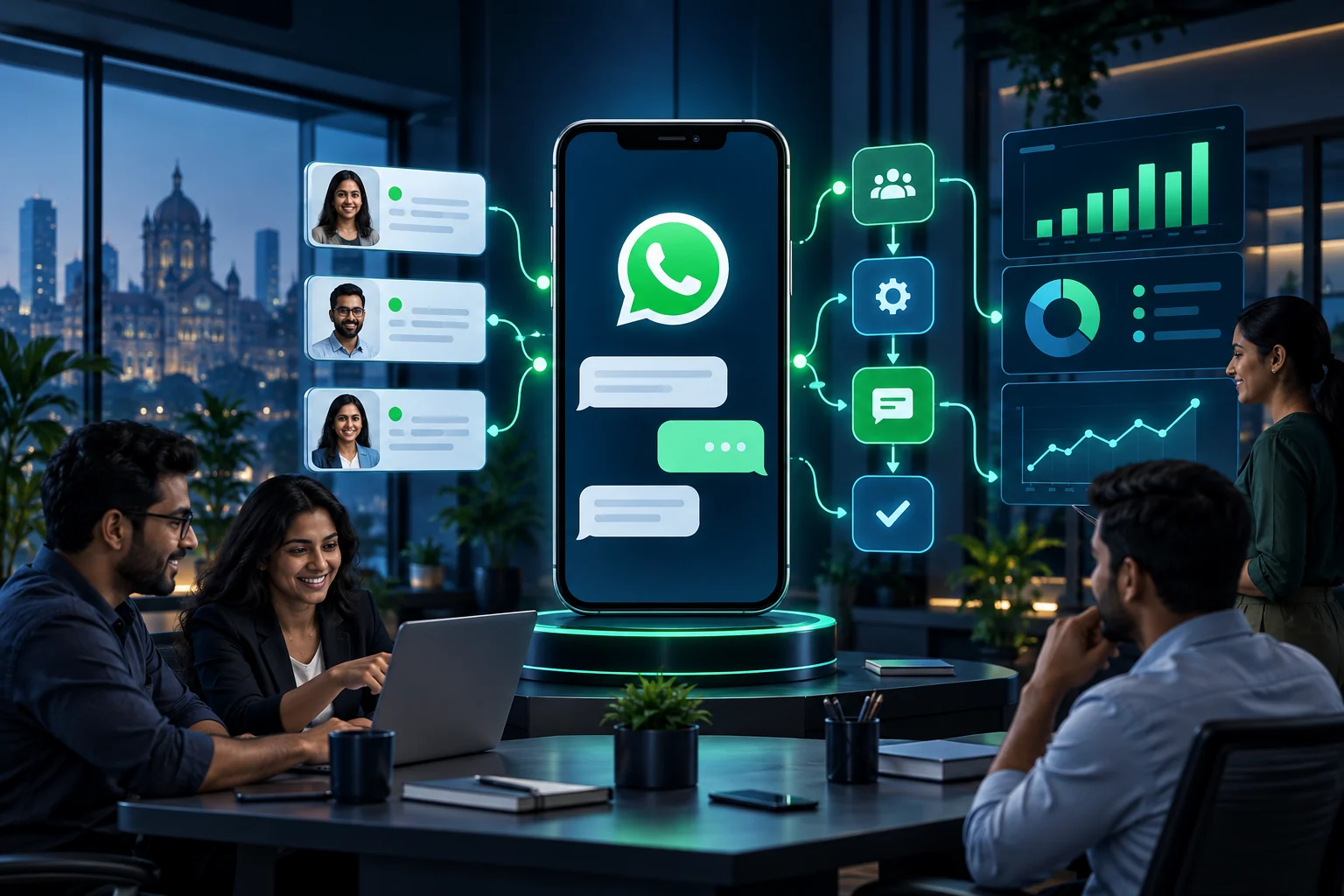 Indian business team evaluating WhatsApp automation and CRM workflows