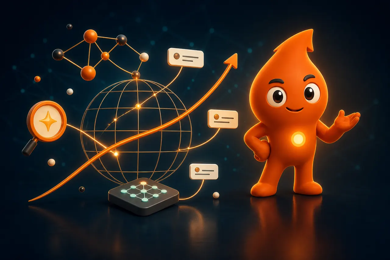 GrowthSparx mascot connecting search, answer engines and global AI discovery